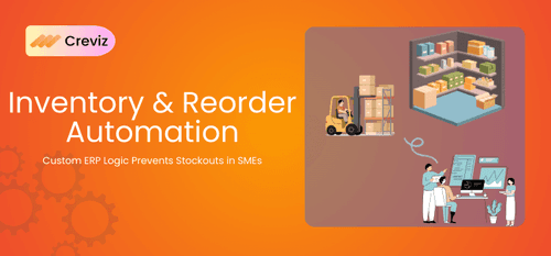 Featured image shows person managing inventory manually and struggling so the automation helps him is indicated by three software developers developing custom inventory automation.