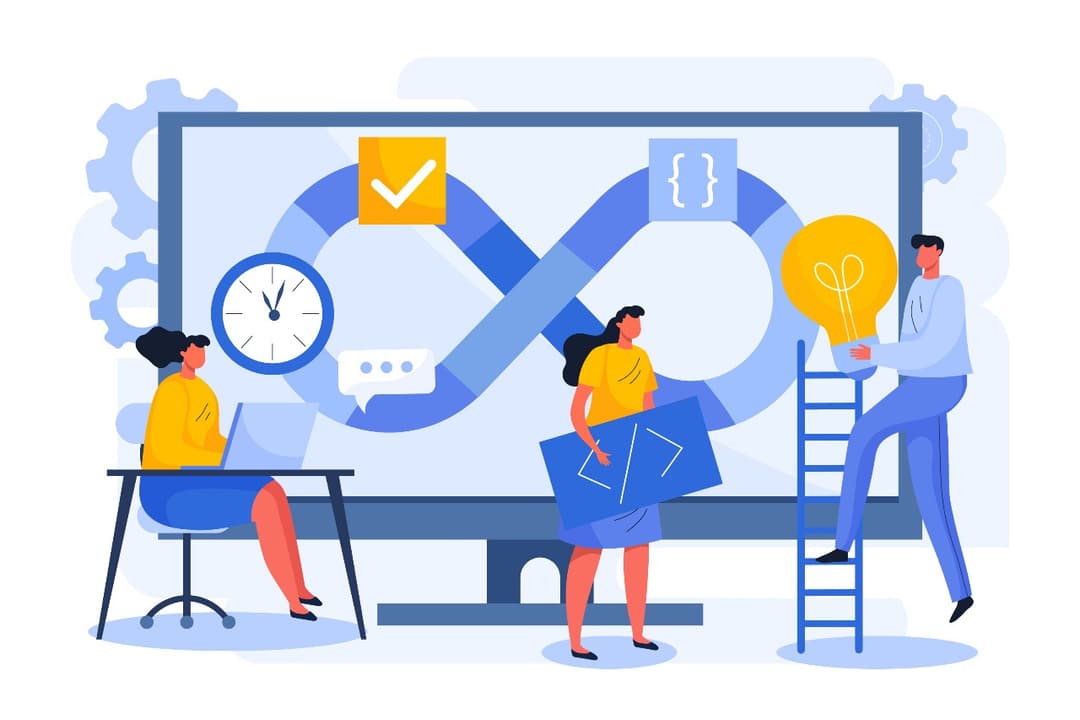 Digital illustration showing Team optimizing production workflows with visual planning tools on a digital screen, aligning operations, resources, and schedules using Creviz custom production planning software for SMEs