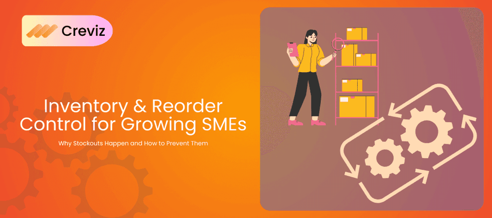 Featured image shows person maintaining inventory, and gear indicating control over inventory and reorders