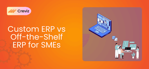 Image have blog title text with two icons representing custom and Off-Shelf ERP